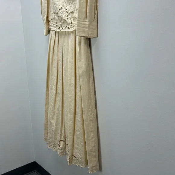 Vintage Lanz Original Cottagecore Maxi Dress Linen Cream Prairie Wedding Size 6 - Picture 6 of 12
